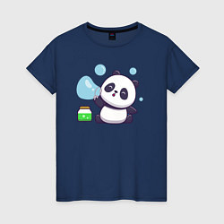 Футболка хлопковая женская Панда и мыльные пузыри, цвет: тёмно-синий