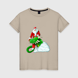 Футболка хлопковая женская Дед мороз и дракон, цвет: миндальный