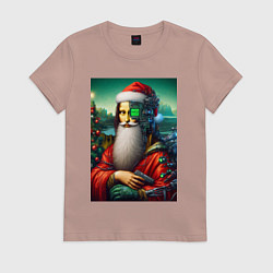 Футболка хлопковая женская Mona Lisa in Santa costume - cyberpunk, цвет: пыльно-розовый
