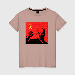 Футболка хлопковая женская Lenin in red, цвет: пыльно-розовый