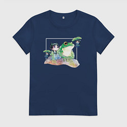 Футболка хлопковая женская Маомао чиби и лягушка - Монолог фармацевта, цвет: тёмно-синий