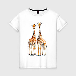 Футболка хлопковая женская Друзья-жирафы, цвет: белый