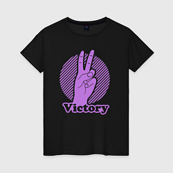 Футболка хлопковая женская Victory hand gesture, цвет: черный