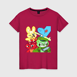 Футболка хлопковая женская Four happy tree friends, цвет: маджента