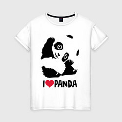 Футболка хлопковая женская I love panda, цвет: белый