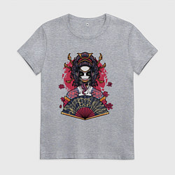 Футболка хлопковая женская Гейша - монстр, цвет: меланж