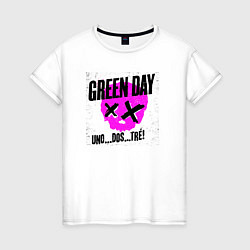 Футболка хлопковая женская Green Day uno dos tre, цвет: белый