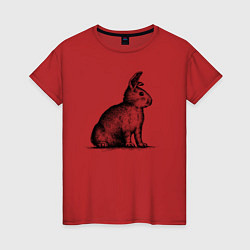 Футболка хлопковая женская Кролик сбоку, цвет: красный
