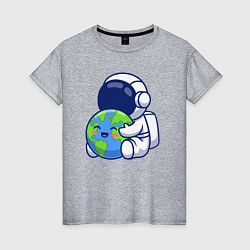 Футболка хлопковая женская Космонавт и Земля, цвет: меланж