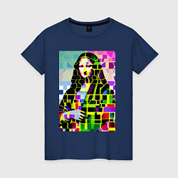 Футболка хлопковая женская Mona Lisa - mosaic pop art, цвет: тёмно-синий