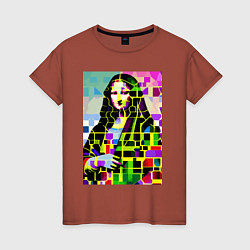 Футболка хлопковая женская Mona Lisa - mosaic pop art, цвет: кирпичный