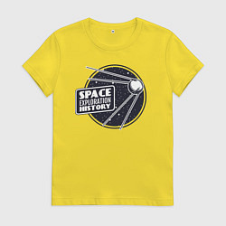 Футболка хлопковая женская История исследования космоса, цвет: желтый
