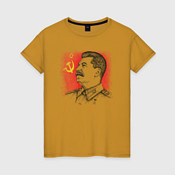 Футболка хлопковая женская Профиль Сталина СССР, цвет: горчичный