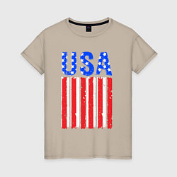 Футболка хлопковая женская America flag, цвет: миндальный