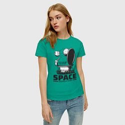 Футболка хлопковая женская Космическая экспедиция лунохода, цвет: зеленый — фото 2
