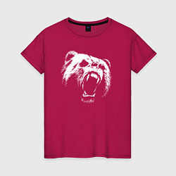 Футболка хлопковая женская Медведь рычащий, цвет: маджента