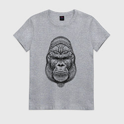 Футболка хлопковая женская Голова серьезной гориллы, цвет: меланж