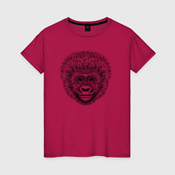 Футболка хлопковая женская Голова детеныша гориллы, цвет: маджента