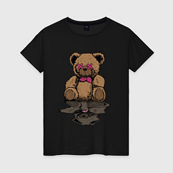 Футболка хлопковая женская Плюшевый медвежонок и его отражение, цвет: черный