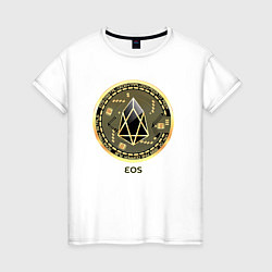 Футболка хлопковая женская EOS крипто символ, цвет: белый