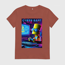 Футболка хлопковая женская Cyber Bart is an avid gamer, цвет: кирпичный