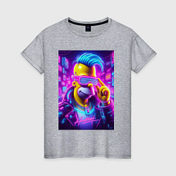 Футболка хлопковая женская Гомер Симпсон - фото с автографом, цвет: меланж