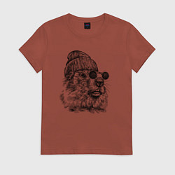Футболка хлопковая женская Суслик-хипстер, цвет: кирпичный