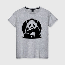 Футболка хлопковая женская Сидящая чёрная панда, цвет: меланж