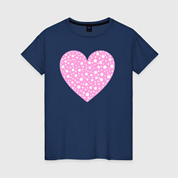 Футболка хлопковая женская Розовое сердце в белых точках, цвет: тёмно-синий