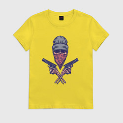 Футболка хлопковая женская Скелет бандит, цвет: желтый