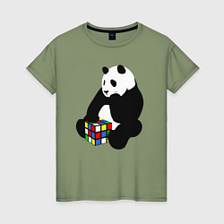 Футболка хлопковая женская Панда с кубиком, цвет: авокадо