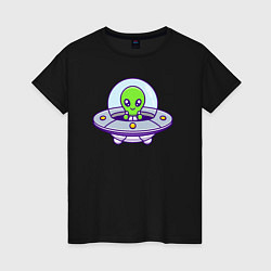 Футболка хлопковая женская Green alien, цвет: черный