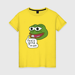 Футболка хлопковая женская Pepe feels good man, цвет: желтый