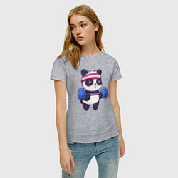 Футболка хлопковая женская Панда в качалке, цвет: меланж — фото 2