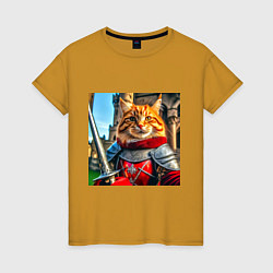 Женская футболка Рыжий кот рыцарь с мечом