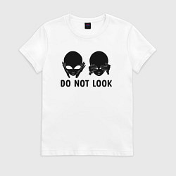 Футболка хлопковая женская Черный пришелец - do not look, цвет: белый