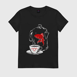 Футболка хлопковая женская Twin Peaks рыбка, цвет: черный