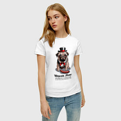 Футболка хлопковая женская Мопс и сарделька, цвет: белый — фото 2