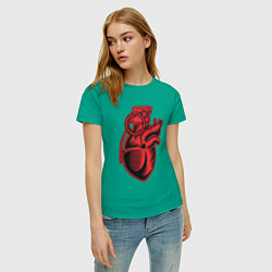 Футболка хлопковая женская Взрывное сердце, цвет: зеленый — фото 2