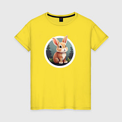 Футболка хлопковая женская Маленький пушистый кролик, цвет: желтый