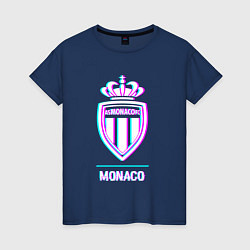 Футболка хлопковая женская Monaco FC в стиле glitch, цвет: тёмно-синий