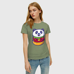 Футболка хлопковая женская Панда бургер, цвет: авокадо — фото 2