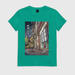 Футболка хлопковая женская Странник дома - Нью-Йорк, цвет: зеленый