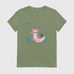 Женская футболка Аксолотль и подводный мир