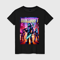 Футболка хлопковая женская Cyberpunk and Minecraft - ai art collaboration, цвет: черный