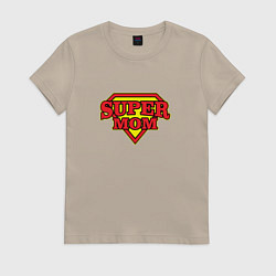 Футболка хлопковая женская Супер-маме, цвет: миндальный