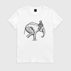 Футболка хлопковая женская Слон-акробат в шапке, цвет: белый
