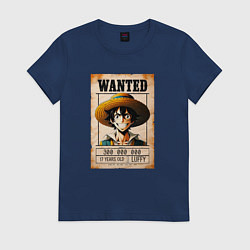Футболка хлопковая женская Ван Пис - розыск, цвет: тёмно-синий