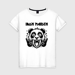 Футболка хлопковая женская Iron Maiden - rock panda, цвет: белый