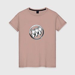 Футболка хлопковая женская Buick logo металик, цвет: пыльно-розовый
